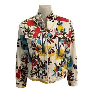 St. John Sport Butterfly and Lemon Multicolor White Denim Jacket size P